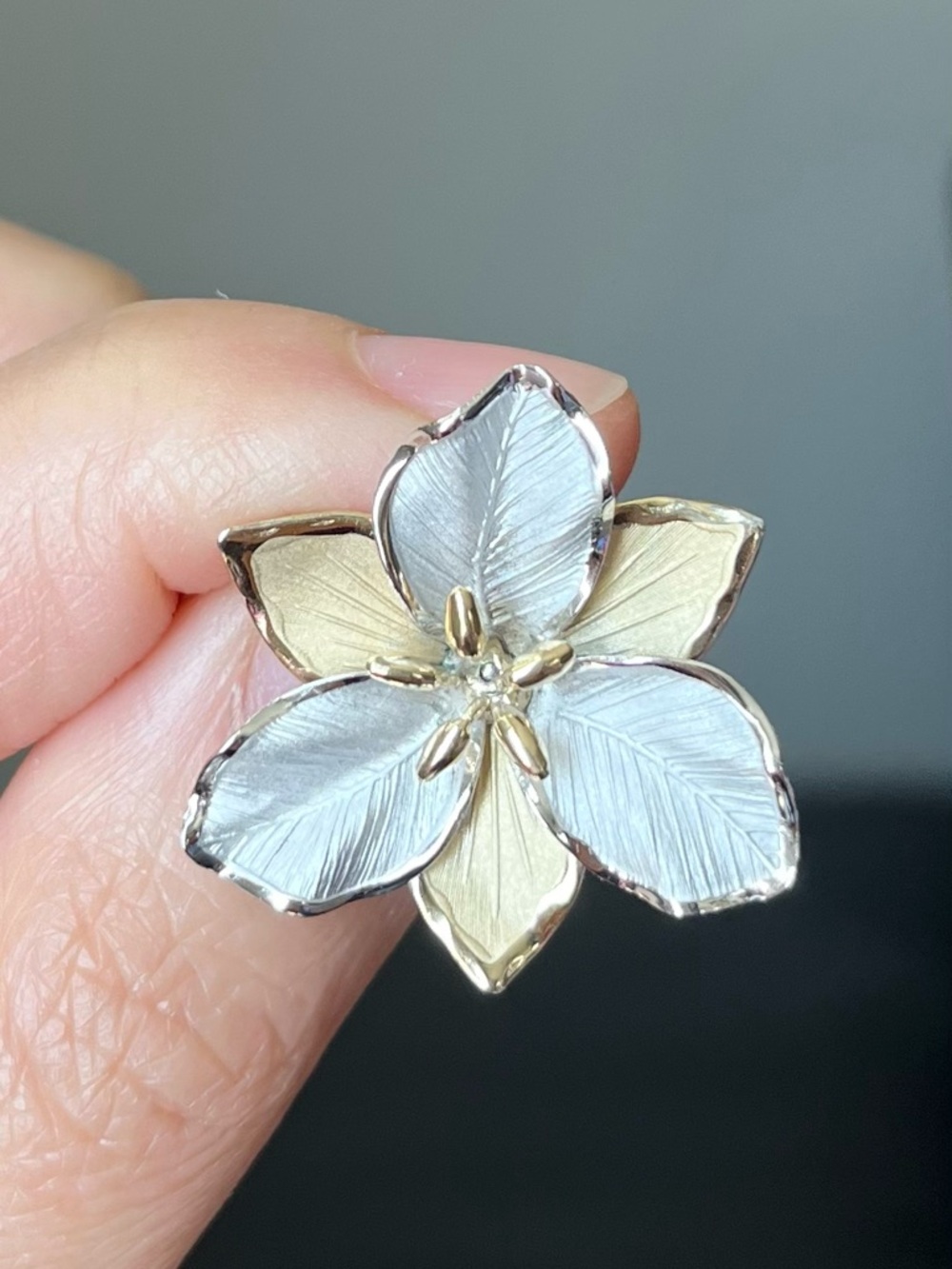 Vintage Bond Boyd Delicate Two-Tone Flower Brooch - Sterling Silver & Gold